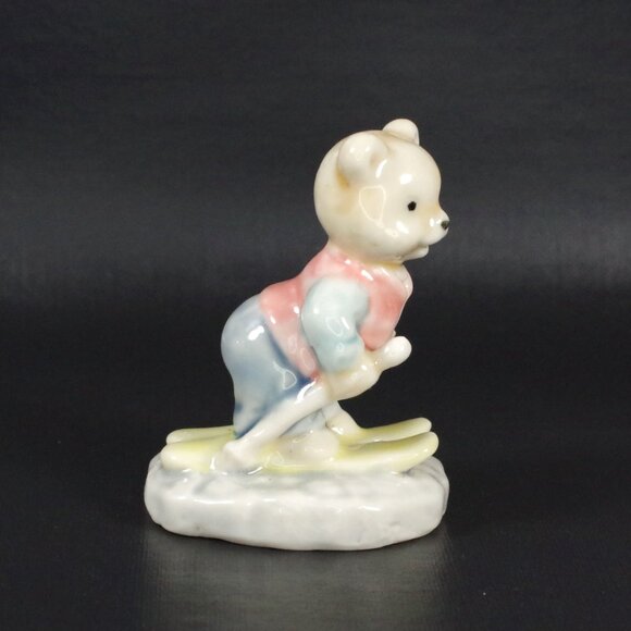 Anthropomorphic Skiing Bear Figurine Sports Bear Baby Boy Shower Cake Topper - Picture 2 of 6